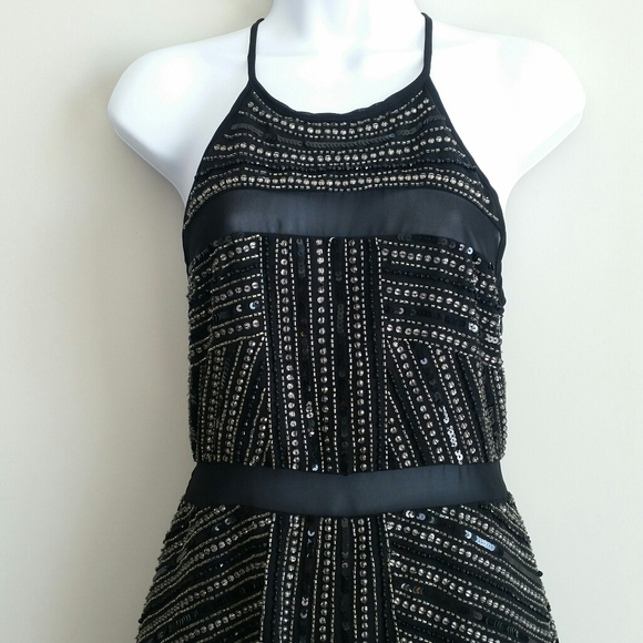 Parker 100% Silk Black Sequin Beaded Mini Dress size Medium - Picture 2 of 13